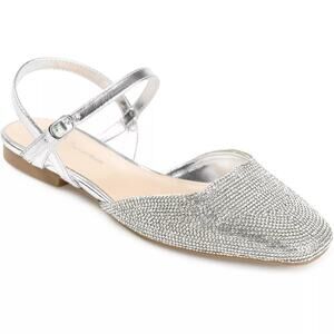 Journee Collection Women Nysha Slingback Ankle Strap Flats Size US 8.5M Silver